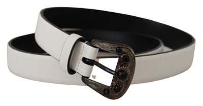 Shop Dolce & Gabbana Elegant White Vitello Leather Men's Belt