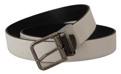 Shop Dolce & Gabbana Elegant White Leather Belt With Silver Men's Buckle