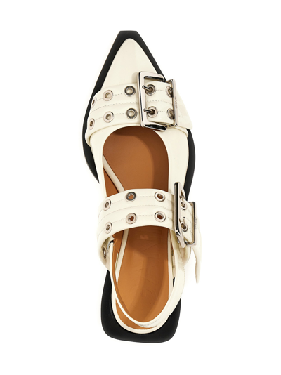 Shop Ganni Leather Ballet Flats In White