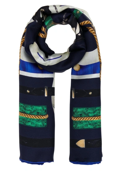 Shop Alexander Mcqueen Scarves And Foulards In Navyivory