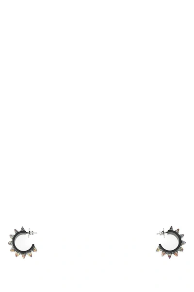 Amina Muaddi Metallic Karma Earrings Adorned With Intricate Embellishments In Volcano