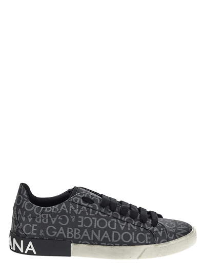 Shop Dolce & Gabbana Coated Jacquard Portofino Vintage Sneakers In Black