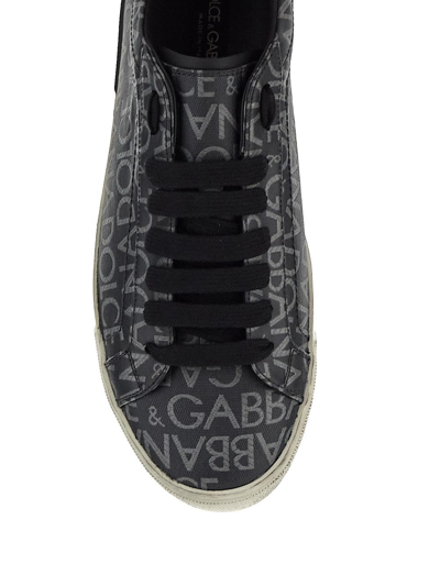 Shop Dolce & Gabbana Coated Jacquard Portofino Vintage Sneakers In Black