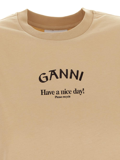 Shop Ganni Boxy T-shirt In Beige
