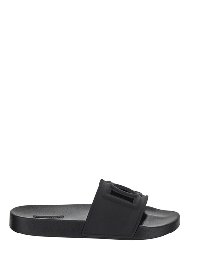 Shop Dolce & Gabbana Rubber Beachwear Sliders With Dg Logo In Black