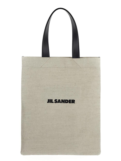 Jil Sander Leather-trimmed Canvas Tote In Beige