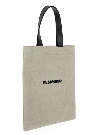 Jil Sander Leather-trimmed Canvas Tote In Beige