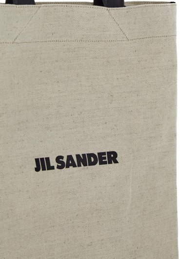 Jil Sander Leather-trimmed Canvas Tote In Beige
