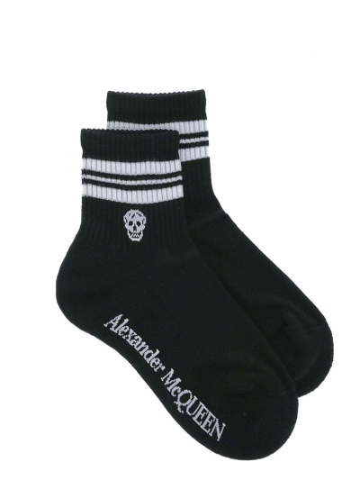 Shop Alexander Mcqueen Stripe Skull Sport Socks In Black