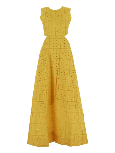 Shop Ganni Geometric Lace Maxi Dress In Yellow