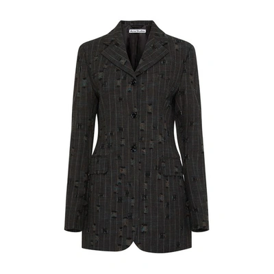 Acne Studios Lapel Long-sleeved Suit Coat In Anthracite_grey