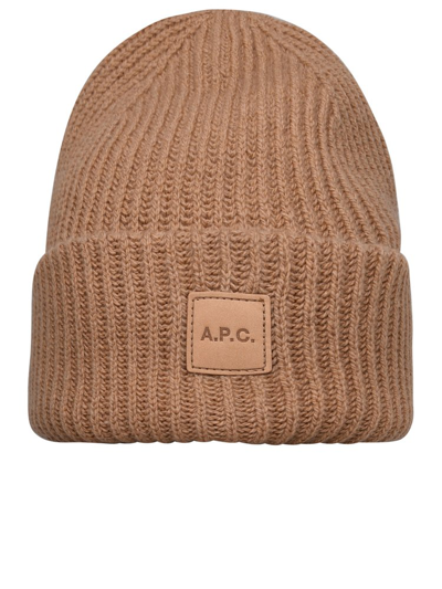 Shop Apc A.p.c. Logo Patch Knitted Beanie In Beige