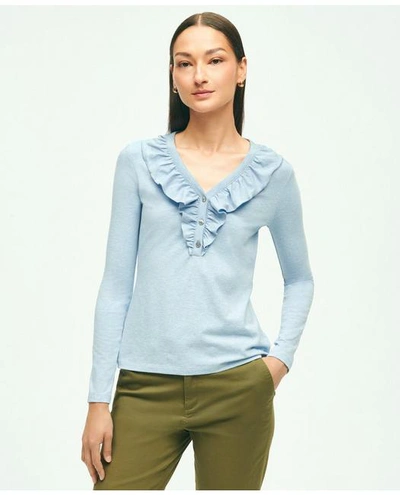 Shop Brooks Brothers Long Sleeve Cotton Modal Ruffled Top | Medium Blue Heather | Size Xl
