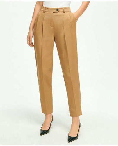 Shop Brooks Brothers Slim Pleat-front Cropped Pants | Tan | Size 14