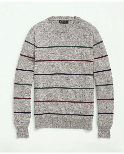 Shop Brooks Brothers Supima Cotton Crewneck Striped Sweater | Tan | Size Small