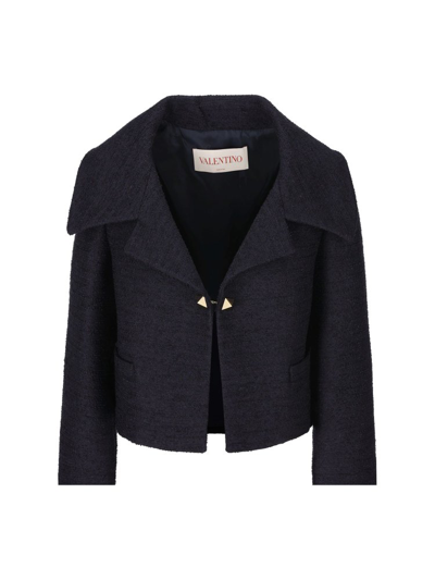 Shop Valentino Crisp Stud Detailed Tweed Jacket In Blue