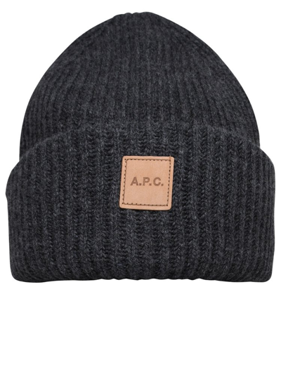 Shop Apc A.p.c. Logo Patch Knitted Beanie In Grey