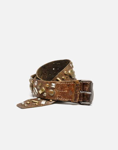 Shop Marketplace 70s Handmade Rustic Studded Belt In Brown