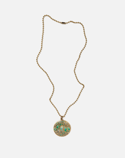 Shop Marketplace 70s Peace Sign Brass Necklace In Green