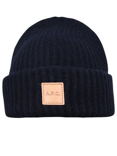 Shop Apc A.p.c. Logo Patch Knitted Beanie In Navy