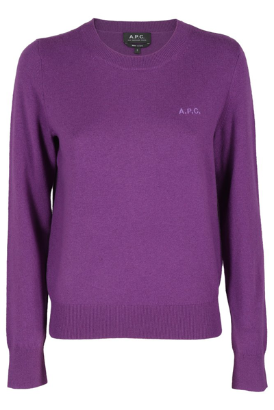 Shop Apc A.p.c. Logo Embroidered Crewneck Jumper In Purple