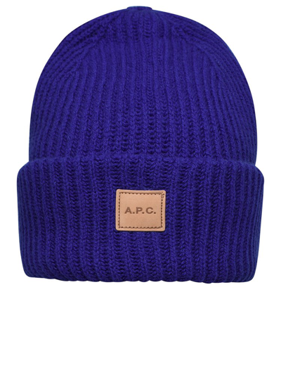 Shop Apc A.p.c. Logo Patch Knitted Beanie In Blue
