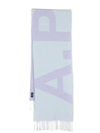 Shop Apc A.p.c. Logo Detailed Fringed Scarf In Purple