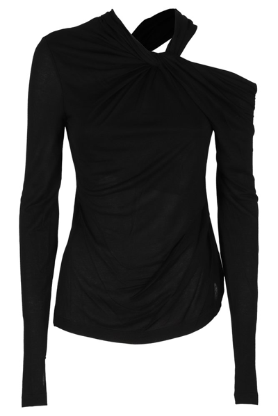 Shop Helmut Lang Cold Shoulder Twist Detailed Top In Black