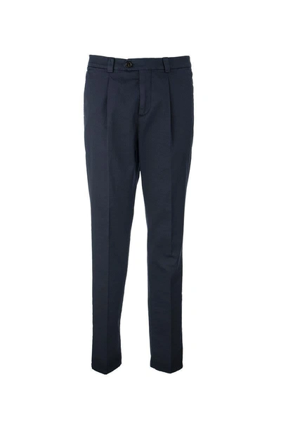 Shop Brunello Cucinelli Garment-dyed Leisure Fit Trousers In American Pima Comfort Cotton With Pleats In Blue