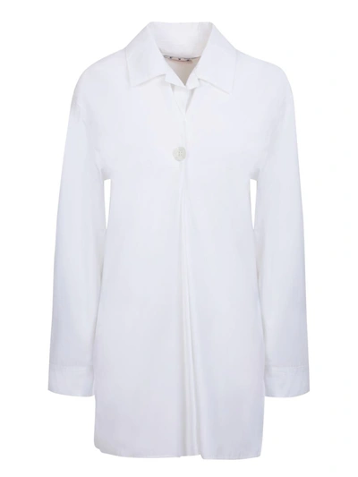 Off-white Poplin Flower Button Ls Shirt In White