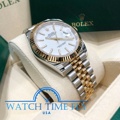 Pre-owned Rolex 2022 Datejust 41mm 126333 White Index Dial Jubilee Bracelet Fluted Bezel