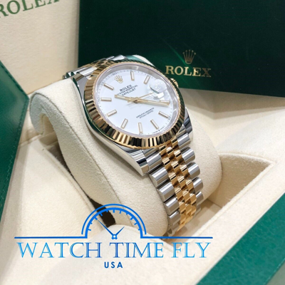 Pre-owned Rolex 2022 Datejust 41mm 126333 White Index Dial Jubilee Bracelet Fluted Bezel