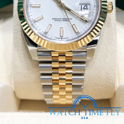 Pre-owned Rolex 2022 Datejust 41mm 126333 White Index Dial Jubilee Bracelet Fluted Bezel