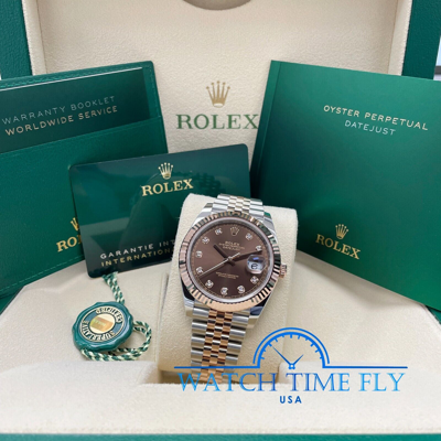 Pre-owned Rolex 126331 Datejust 41mm Rose Gold Fluted Bezel Chocolate Diamond Diamond Dial