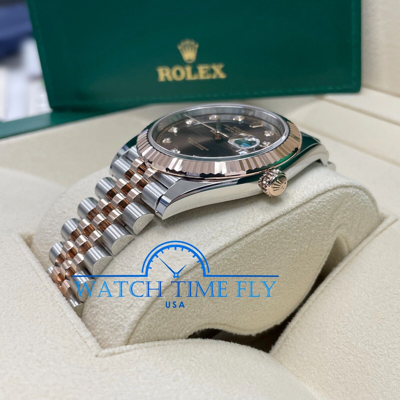 Pre-owned Rolex 126331 Datejust 41mm Rose Gold Fluted Bezel Chocolate Diamond Diamond Dial