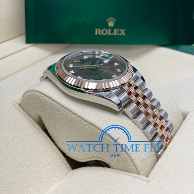 Pre-owned Rolex 126331 Datejust 41mm Rose Gold Fluted Bezel Chocolate Diamond Diamond Dial