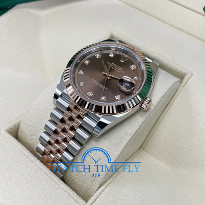 Pre-owned Rolex 126331 Datejust 41mm Rose Gold Fluted Bezel Chocolate Diamond Diamond Dial
