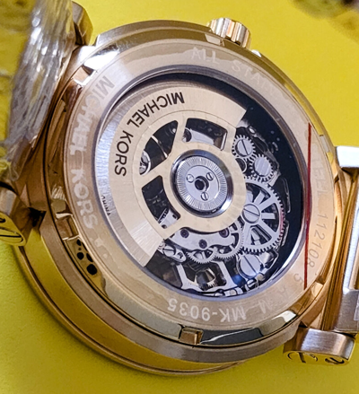 Pre-owned Michael Kors Greer Gold Mens Automatic Skeleton Watch Mk9035