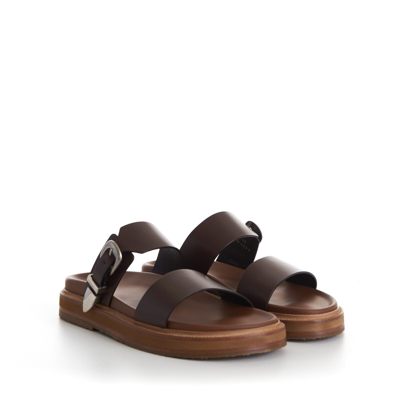 Pre-owned Celine 1050$ Tippi Slide Sandals - Brown Leather, Western Buckle