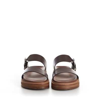 Pre-owned Celine 1050$ Tippi Slide Sandals - Brown Leather, Western Buckle