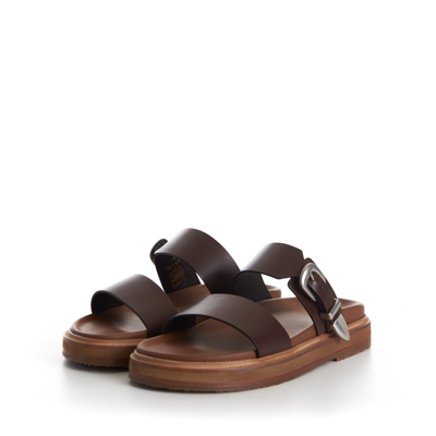 Pre-owned Celine 1050$ Tippi Slide Sandals - Brown Leather, Western Buckle