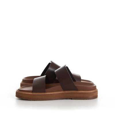 Pre-owned Celine 1050$ Tippi Slide Sandals - Brown Leather, Western Buckle