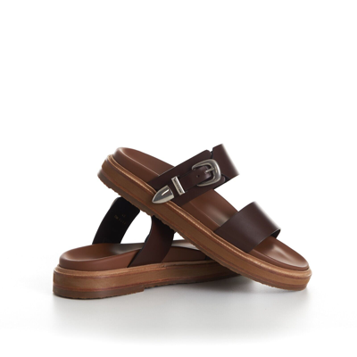 Pre-owned Celine 1050$ Tippi Slide Sandals - Brown Leather, Western Buckle