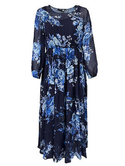 Pre-owned Marina Rinaldi Women's Blue Devoto Floral Printed Viscose Maxi Dress