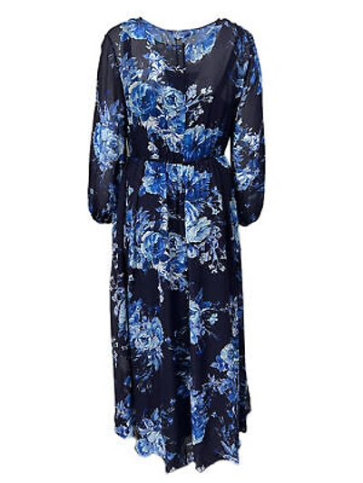 Pre-owned Marina Rinaldi Women's Blue Devoto Floral Printed Viscose Maxi Dress