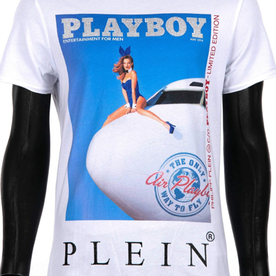 Pre-owned Philipp Plein X Playboy Stewardess Printed Crystals Logo T-shirt White 08457