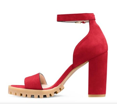 Pre-owned Stuart Weitzman Winona Women Red Sandals Suede Leather Ankle Strap Heels Shoes