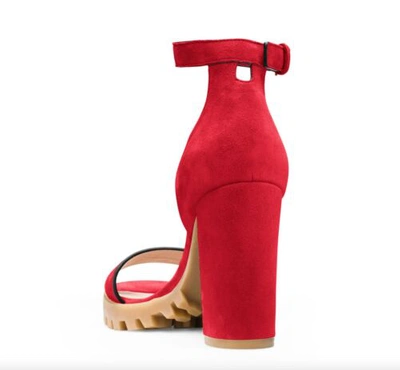 Pre-owned Stuart Weitzman Winona Women Red Sandals Suede Leather Ankle Strap Heels Shoes