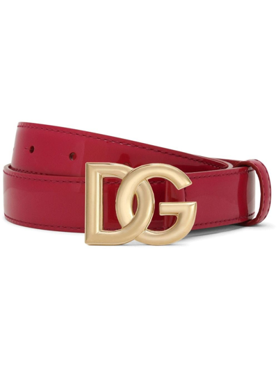 Shop Dolce & Gabbana Belt With Red Buckle In Pink