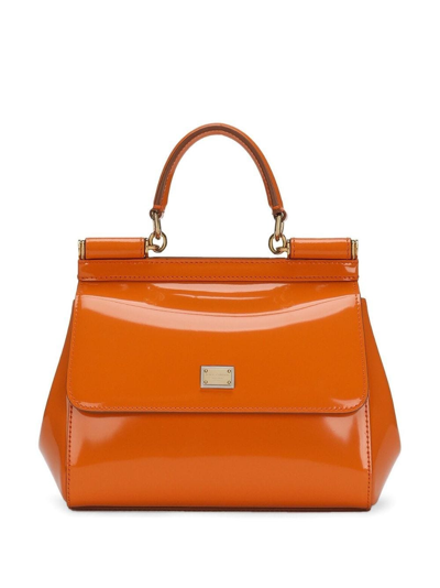 Shop Dolce & Gabbana Orange Sicily Tote Bag Small